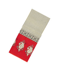 Cream Printed Jaipur Cotton Saree With Printed Red Border-JC1921