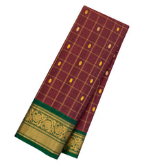 Maroon Handloom Gadwal Silk Cotton Saree With Zari Checks & Buttas -GA0291