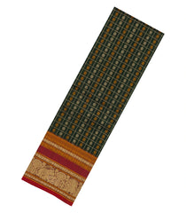 Bottle Green Handloom Kanchi Cotton Saree With Checks-KC1849