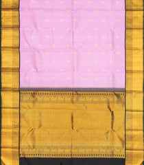 Baby Pink Handloom Korvai Kanchipuram Silk Saree With Buttas & Black Border-KA13077