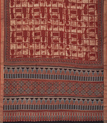 Brown Handloom Chanderi Cotton Saree With Printed Check Motifs-CC1248