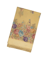 Gold Woven Tissue Saree With Floral Print & Embroidery