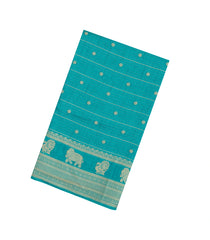 Turquoise Printed Art Dola Silk Saree With Stripes & Printed Pallu-BL5763
