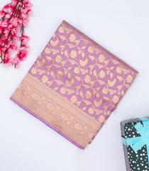 Lavender Handloom Banarasi Silk Saree With Floral Vine Motifs