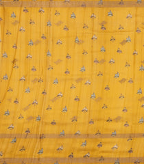 Mustard Handloom Tussar Silk Saree With Printed Deer Motifs-TU3218
