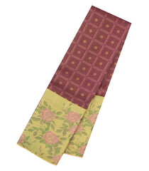 Chestnut Pink Handloom Korvai Kanchipuram Silk Saree With Green Floral Border-KA16713