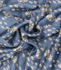 Grey Printed Tussar Silk Saree With Floral Motifs-TU3667