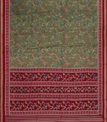 Sage Green Printed Chanderi Cotton Saree With Zari Border-BL5478