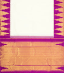 White Handloom Korvai Kanchipuram Silk Saree With Contrast Temple Border-KA16043