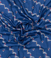 Blue Printed Synthetic Dola Silk Saree With Motifs & Zari Stripes-SY0438