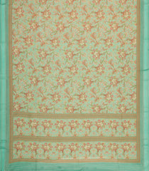 Aquamarine Printed Tussar Silk Saree With Floral Motifs-TU3633