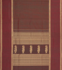Brown Handloom Silk Cotton Saree With Checks & Contrast Border-SC4196