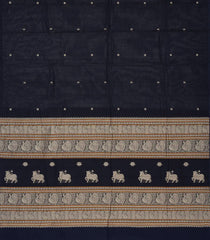 Black Handloom Kanchi Cotton Saree With Lotus Buttas