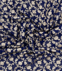 Dark Blue Woven Banarasi Khaddi Georgette Silk Saree With Floral Vine Motifs-BE1957