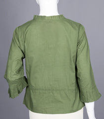 Olive Green Ruffled-Neck Top with Waist Tie-RB5235