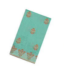 Aquamarine Woven Synthetic Blended Saree With Embroidered Motifs-EN2086