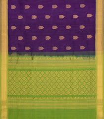 Dark Purple Handloom Silk Cotton Saree With Buttas & Contrast Border-SC4716
