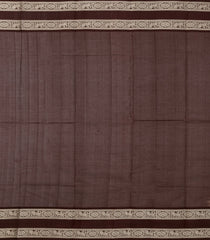 Taupe Handloom Kanchi Cotton Saree With Contrast Silk Temple Border-KC1751