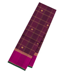 Burgundy Handloom Kanchipuram Silk Saree With Checks-KA15218