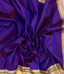 Purple Handloom Korvai Kanchipuram Silk Saree With Contrast Cream Border-KA12996