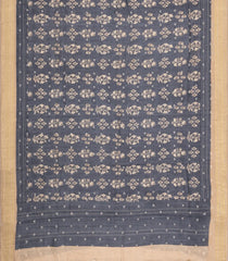 Dark Grey Printed Tussar Silk Saree With Floral Motifs-TU3634