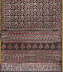 Dark Grey Printed Chanderi Cotton Saree With Floral Motifs-CC1480