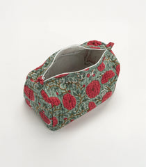 Sage Green Cotton Bagru Printed Toiletry Bag With Zipper-ACS1088