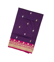 Purple Handloom Banarasi Silk Saree With Floral Zari Motifs-BE1330