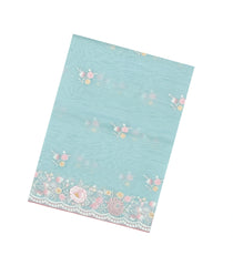 Turquoise Embroidered Blended Organza Saree With Meena Floral Motifs-BL6108