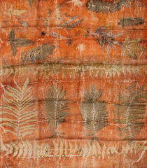 Rust Handloom Tussar Silk Saree With Eco Printed Floral Motifs-TU2743
