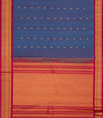 Steel Blue Handloom Gadwal Silk Cotton Saree With Buttas-GA0357