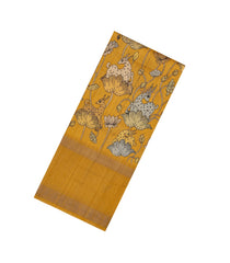 Mustard Handloom Tussar Silk Saree With Printed Deer Motifs-TU3218