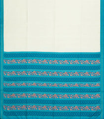 White Printed Synthetic Kotha Silk Saree With Contrast Border-SY0539