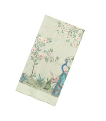 Light Green Printed Linen Saree With Peacock Motifs-LI0750