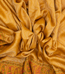 Mustard Handloom Silk Saree With Meena Motifs & Hand Embroidered Selvage-EN1698