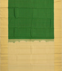 Dark Green Woven Pure Silk Saree With Checks & Contrast Border-EC2545