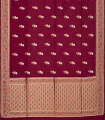 Maroon Woven Blended Dupion Saree With Meena Floral Motifs