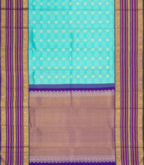 Turquoise Handloom Korvai Kanchipuram Silk Saree With Checks Buttas-KA15720