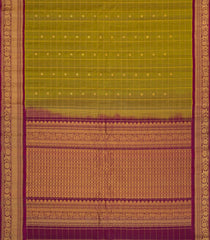 Olive Green Handloom Gadwal Silk Cotton Saree With Zari Checks & Buttas -GA0285