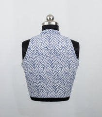 Light Blue Printed High Neck Ready Made Sleeveless Blouse With Collar Type-RB5182