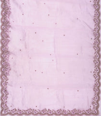 Lavender Woven Banarasi Glass Tissue Saree Embroidered With Floral Motifs