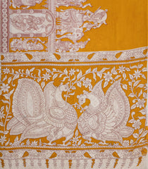 Mustard Printed Kalamkari Cotton Saree -KAL1250