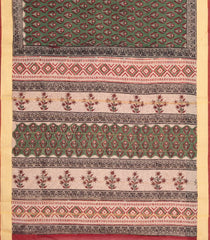 Olive Green Printed Jaipur Cotton Saree With Floral Motifs-JC1541