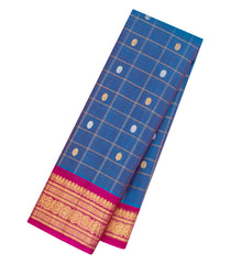 Blue Handloom Gadwal Silk Cotton Saree With Zari Checks & Buttas -GA0289