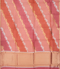 Dusty Pink & Peach Handloom Banarasi Organza Silk Saree With Floral Motifs-BE1676