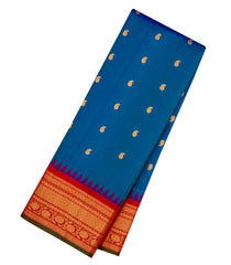 Blue Handloom Gadwal Silk Saree With Buttas & Contrast Border-GA0335