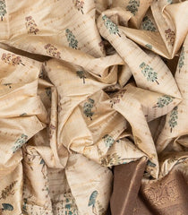 Beige Woven Art Tussar Silk Saree With Printed Bird Motifs-BL3699