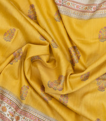 Yellow Woven Tussar Silk Saree With Printed Floral Stripes-TU3091