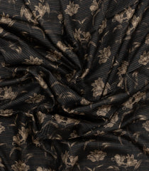 Black Woven Tussar Silk Saree With Printed Stripes & Floral Motifs-TU3109