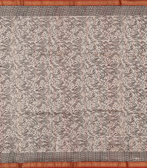 Red Printed Chanderi Cotton Saree With Zari Border-CC1526